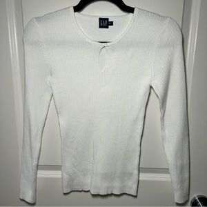 Vintage Gap White Keyhole Ribbed Long Sleeve Shirt Size S 100% Cotton